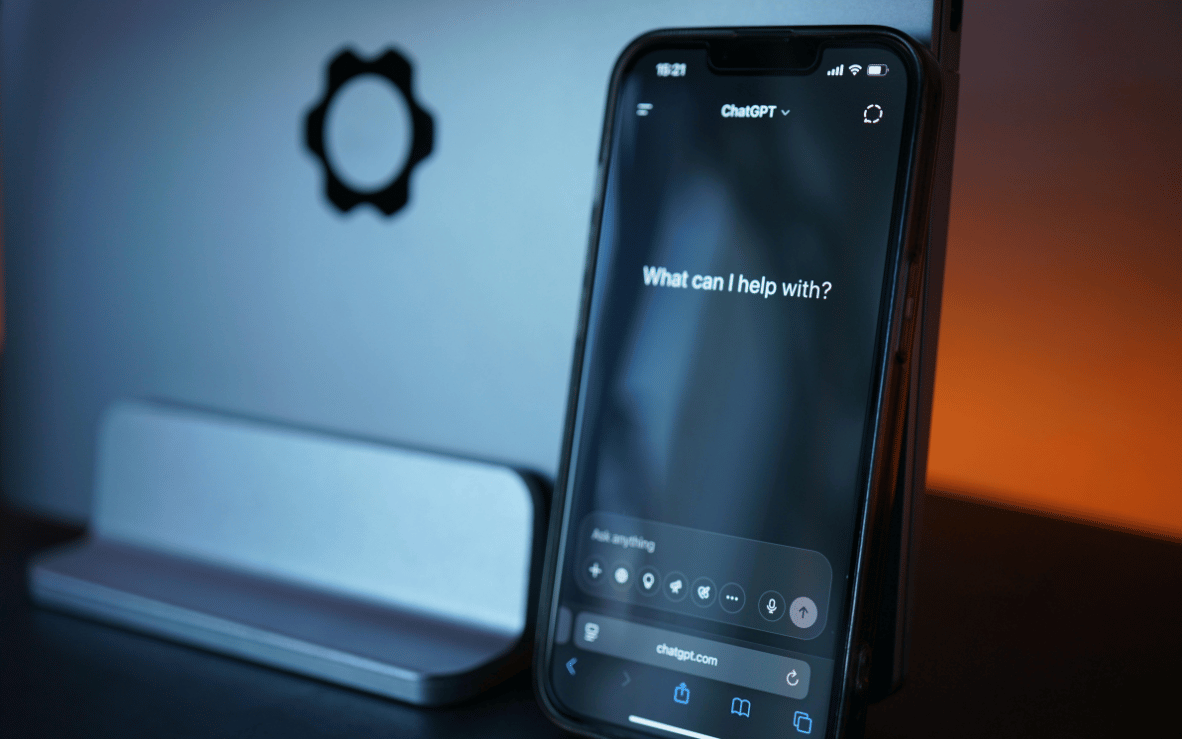cell phone with AI prompt from ChatGPT